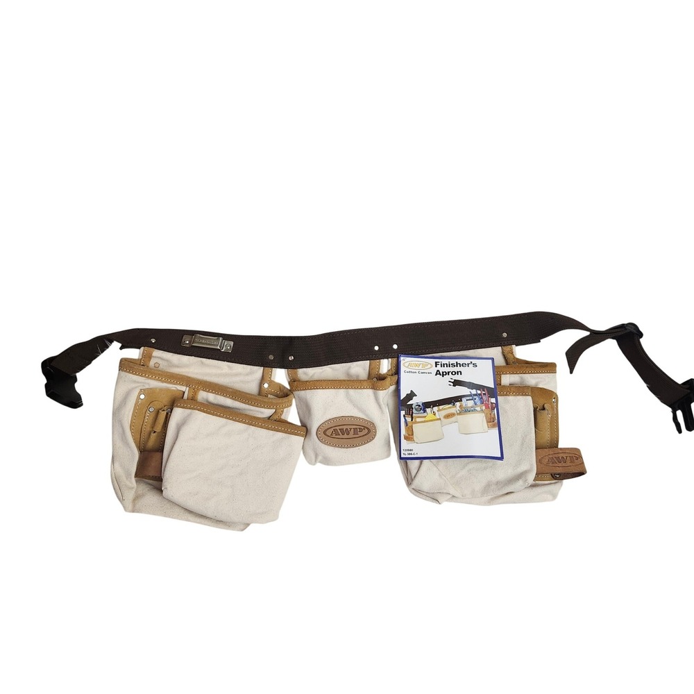 AWP Cotton Canvas Finisher's Apron Tool Belt White Brown Fits 32-45 In Workwear